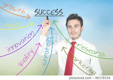 Businessman drawing business diagram Businessman drawing business diagram 96176556