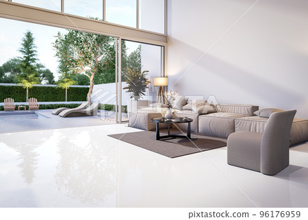 Modern living room with pool terrace background 3d render Modern living room with pool terrace background 3d render 96176959