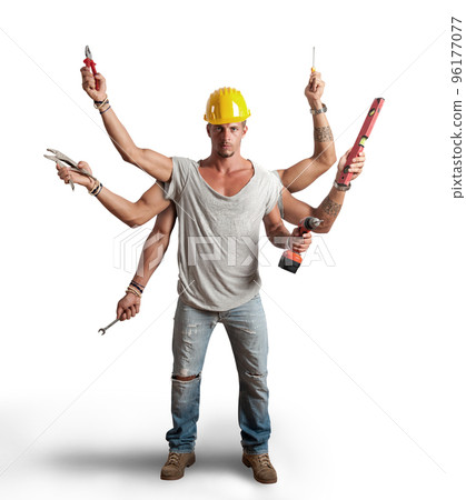 Multitasking worker conept Multitasking worker conept 96177077
