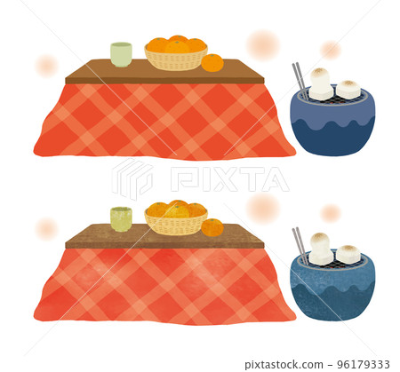 Kotatsu, brazier, mandarin orange and rice cake watercolor painting Kotatsu, brazier, mandarin orange and rice cake watercolor painting 96179333