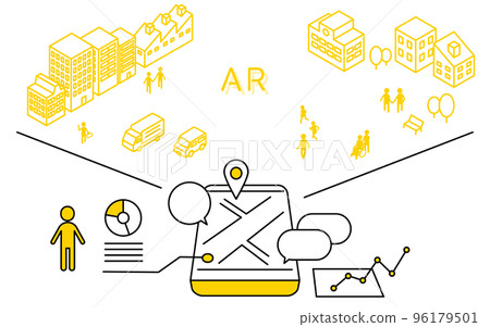 Image of AR (augmented reality) using smartphone, AR (augmented reality) displayed according to smartphone 96179501
