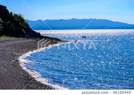 Scenery around Amakusa Ariake Octopus Highway in the background of a beautiful summer sky "Michi-no-Eki Ariake (Ripple Land)" tourist attraction 96180449