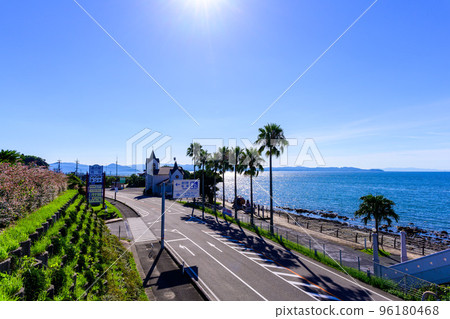 Scenery around Amakusa Ariake Octopus Highway in the background of a beautiful summer sky "Michi-no-Eki Ariake (Ripple Land)" tourist attraction Scenery around Amakusa Ariake Octopus Highway in the background of a beautiful summer sky "Michi-no-Eki Ariake (Ripple Land)" tourist attraction 96180468