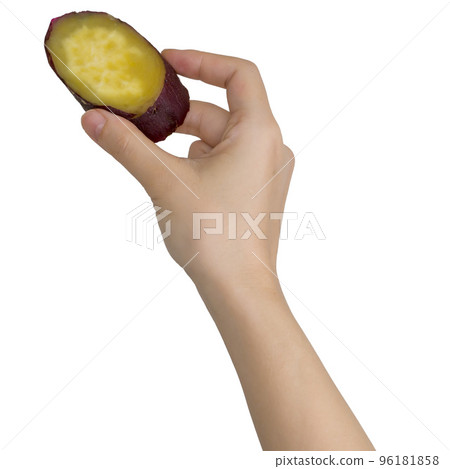 Woman's hand holding a sweet potato Woman's hand holding a sweet potato 96181858
