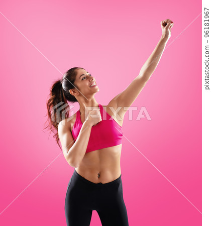 Determinated girl at the gym ready to start fitness lesson 96181967