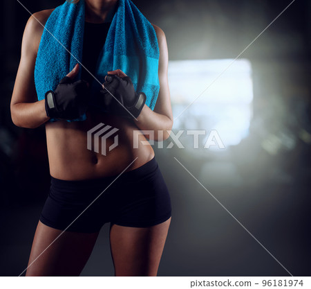 Determinated girl at the gym ready to start fitness lesson 96181974