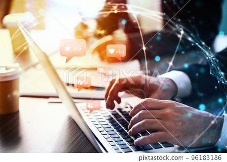 Very social business man gets approval on social media Very social business man gets approval on social media 96183186