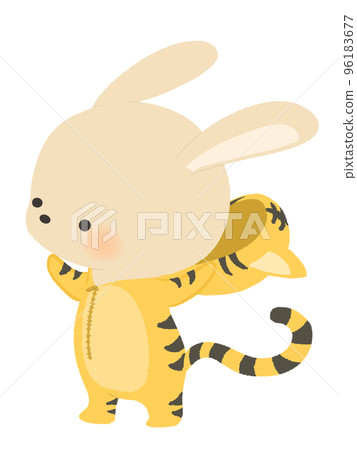 Illustration of a rabbit wearing a tiger costume No lines 96183677