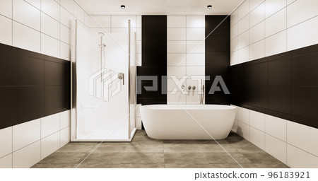 Granite Tiles white and black wall design Toilet, room modern style. 3D illustration rendering 96183921