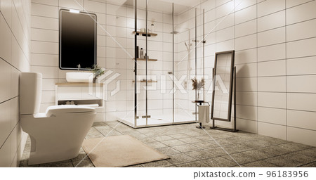 Granite Tiles white and black wall design Toilet, room modern style. 3D illustration rendering 96183956