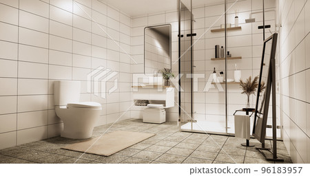 Granite Tiles white and black wall design Toilet, room modern style. 3D illustration rendering Granite Tiles white and black wall design Toilet, room modern style. 3D illustration rendering 96183957