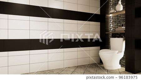 Granite Tiles white and black wall design Toilet, room modern style. 3D illustration rendering 96183975