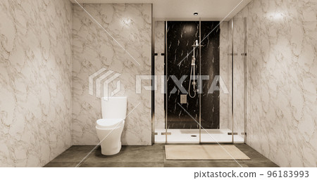 Granite Tiles white and black wall design Toilet, room modern style. 3D illustration rendering 96183993