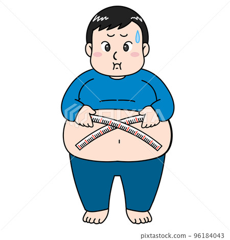 一個男人測量他的腰圍(飲食)的插圖 一個男人測量他的腰圍(飲食)的插圖 96184043