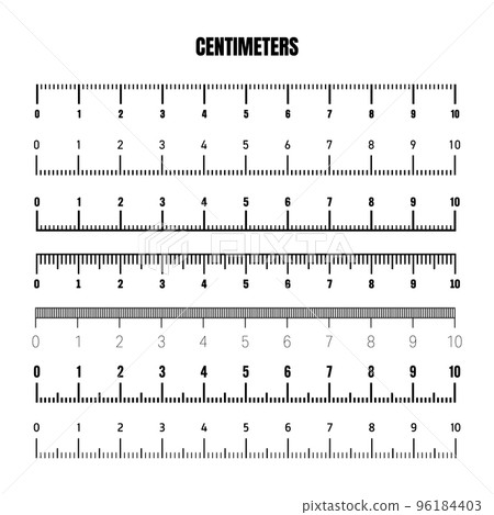 Realistic black centimeter scale for measuring length or height. Various measurement scales with divisions. Ruler, tape measure marks, size indicators. Vector illustration Realistic black centimeter scale for measuring length or height. Various measurement scales with divisions. Ruler, tape measure marks, size indicators. Vector illustration 96184403