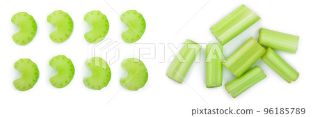 fresh celery isolated on white background.Top view. Flat lay fresh celery isolated on white background.Top view. Flat lay 96185789