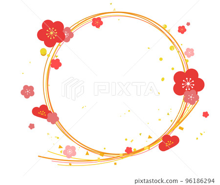 Mizuhiki frame vector material with plum blossoms and gold leaf 96186294