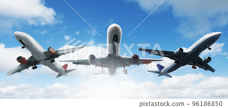 Summer holiday and traveling concept with aircrafts in the sky Summer holiday and traveling concept with aircrafts in the sky 96186850