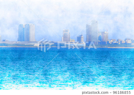 Looking towards Kaihin Makuhari from calm Tokyo Bay 96186855