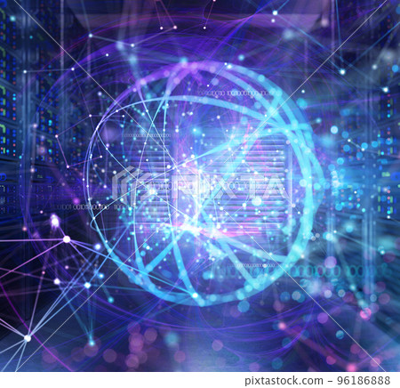 Concept of a data center room with database server and network effects 96186888