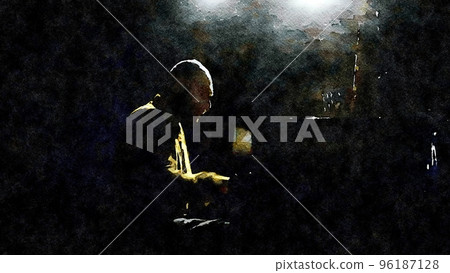 A musician plays his piano in the smoky atmosphere of a club. 96187128