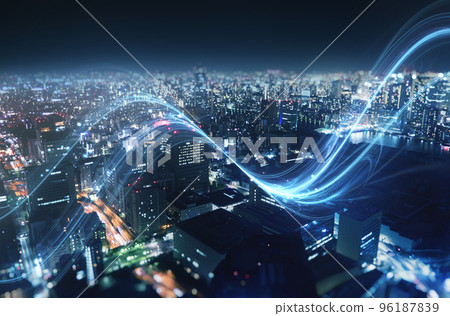 Fast connection in the city at night. Abstract technology background. Fast connection in the city at night. Abstract technology background. 96187839