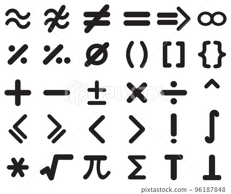 Set of different maths icons on a white background 96187848