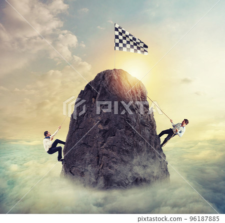 Businessmen try to reach the goal. Difficult career and conpetition concept. 96187885