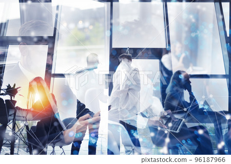 Business people collaborate together in office. Double exposure effects 96187966