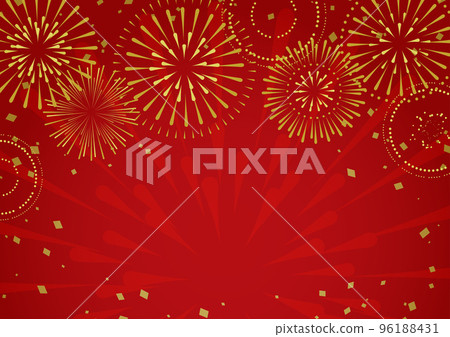 與五顏六色的煙花的紅色背景例證 96188431