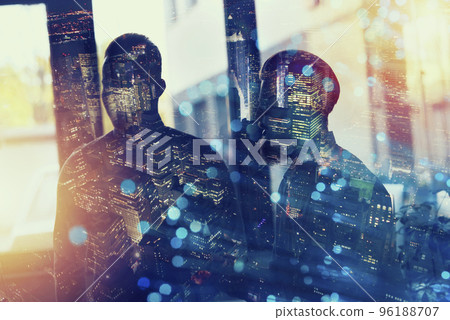 Business people collaborate together in office. Double exposure effects. 96188707