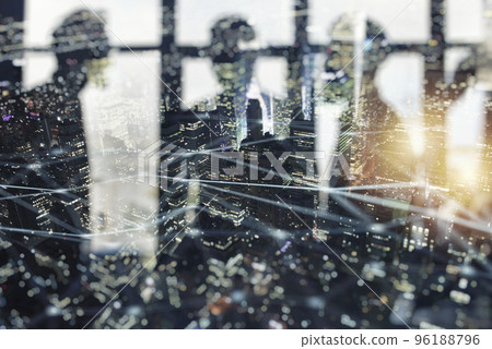 Background of business people that work during night. Double exposure 96188796