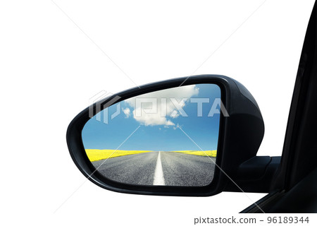 Wing mirror of a car with beautiful panorama reflected Wing mirror of a car with beautiful panorama reflected 96189344