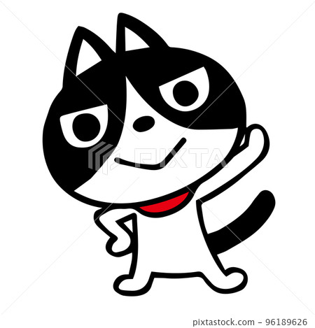 Hand-drawn Hachiware cat Pose to raise the left hand 96189626