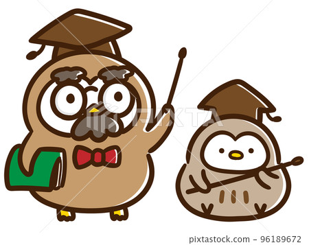 Cute illustration set of university professor style owl parent and child 96189672