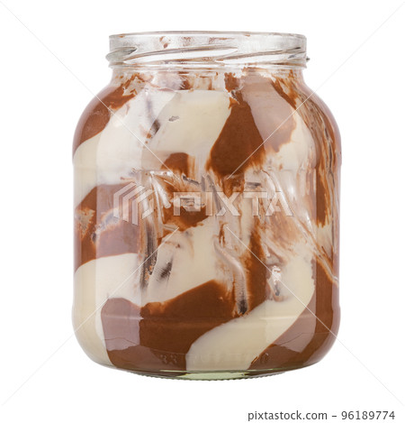 Front view of chocolate spread open jar. Mock up. 96189774
