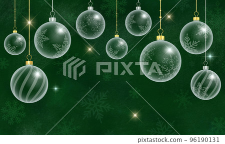 Green background and transparent Christmas ornaments Green background and transparent Christmas ornaments 96190131