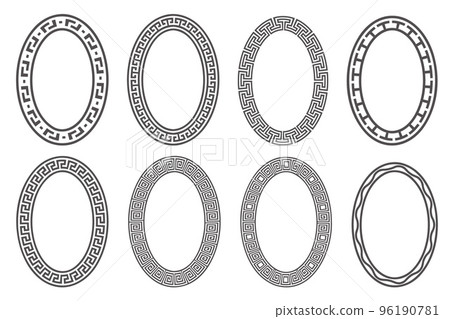 Greek key oval frame set. Circle borders with meander ornaments. Ellipse ancient designs. Vector Greek key oval frame set. Circle borders with meander ornaments. Ellipse ancient designs. Vector 96190781