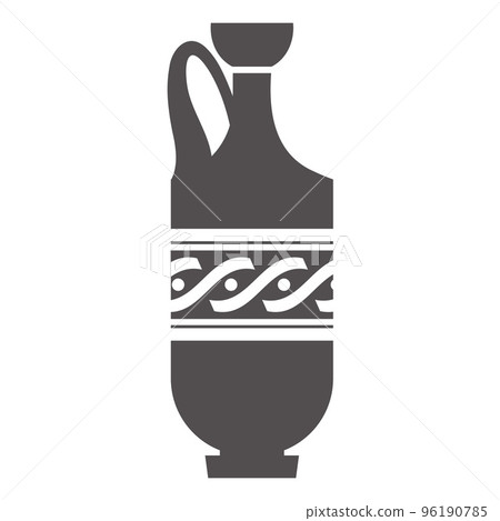 Greek vase silhouette. Ancient amphora and pot with meander pattern. Glyph illustration. Clay ceramic earthenware. Vector. 96190785
