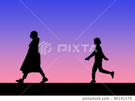 Illustration of two women walking at dusk Illustration of two women walking at dusk 96191378