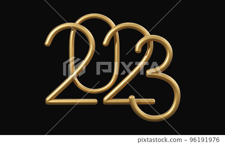 2023 gold number, isolated on transparent background. 3d render of 2023 golden font for Christmas and New Year. 3d rendering illustration 96191976