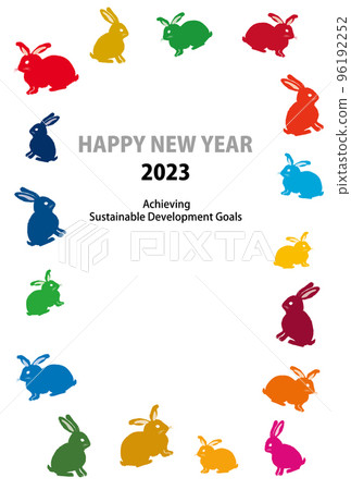 17 色兔子新年賀卡框架 2023 與 SDGs 圖像 96192252