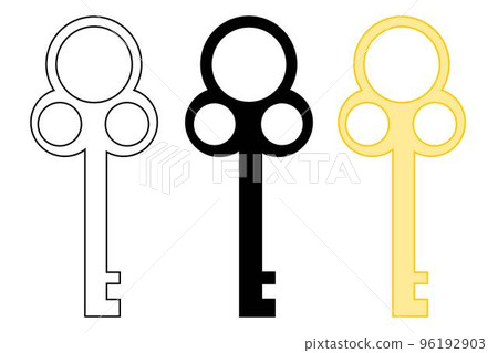 Set of Vintage Key. The Key to the Lock Isolated on a White Background. Vector Illustration of the Black, White and Gold Key. 96192903