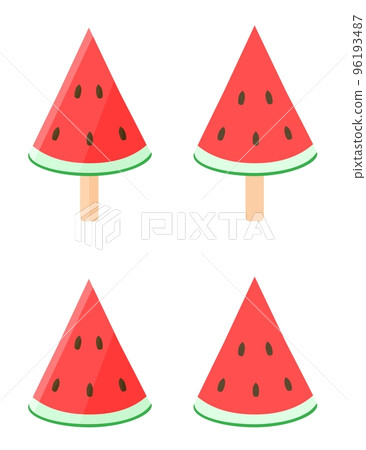 Slices of watermelon on a stick. on a white background. Fruit ice cream Vector Slices of watermelon on a stick. on a white background. Fruit ice cream Vector 96193487