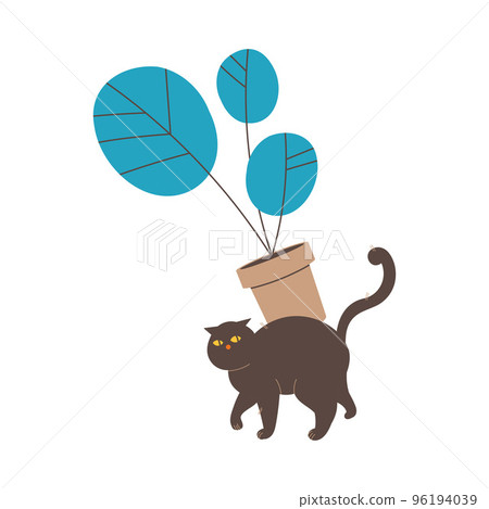 Fluffy Black Cat or Tabby Dropping Pot with Flower Vector Illustration Fluffy Black Cat or Tabby Dropping Pot with Flower Vector Illustration 96194039