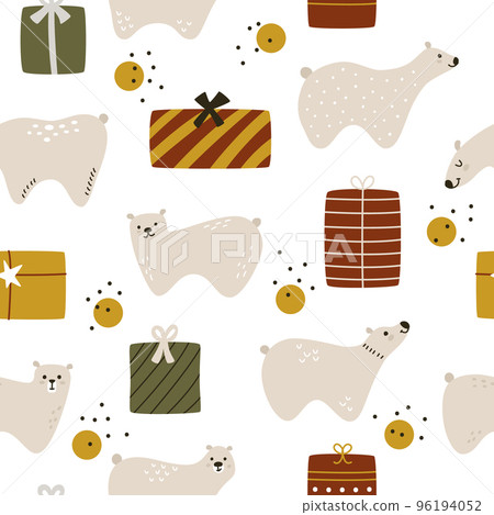 Cute hand-drawn teddy bears with gift boxes and abstract decor 96194052