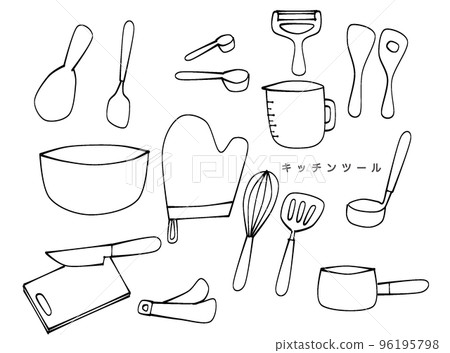 Kitchen utensils illustration set line drawing - Stock