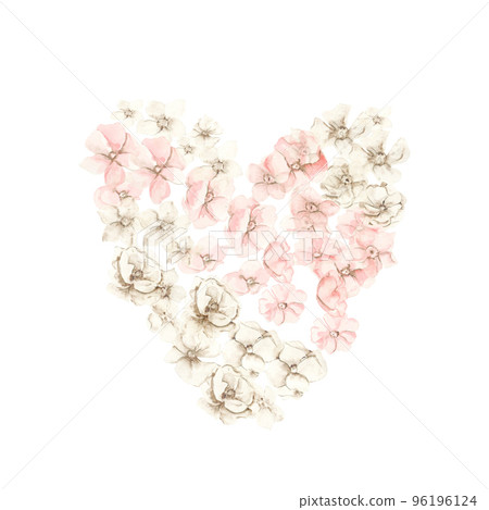 Watercolor dancing ballerina composition with flowers.Pink pretty ballerina. Watercolor hand draw illustration. Can be used for cards or posters. With white isolated background. Illustartion 96196124