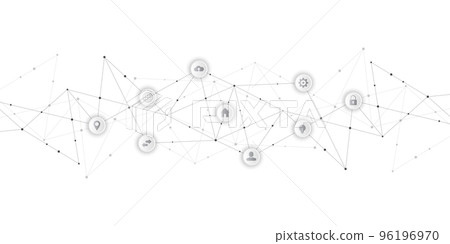 Information technology background with infographic elements and flat icons. Digital technology, network connection and communication concept. 96196970