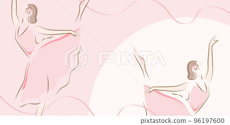 Ballerinas in pink ballet tutus and pointe on white background. Dancers in beautiful poses. Ballet. Concept banner design template. 96197600